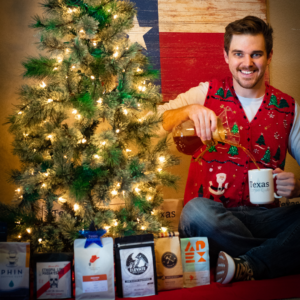 Texas coffee club Christmas tree and presents